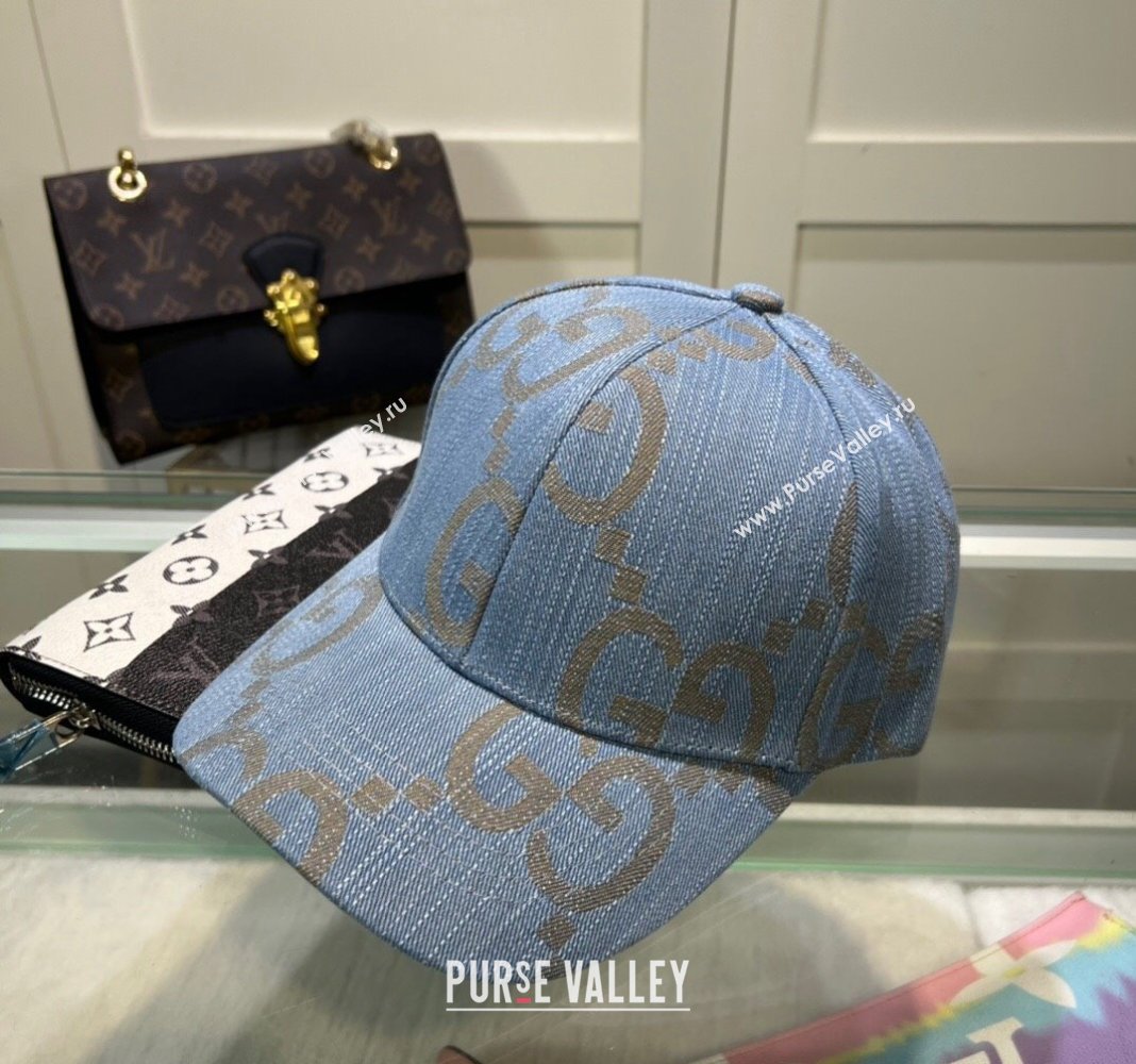 Gucci Maxi GG Denim Baseball Hat Light Blue 2024 GG091302 (MAO-240913084)