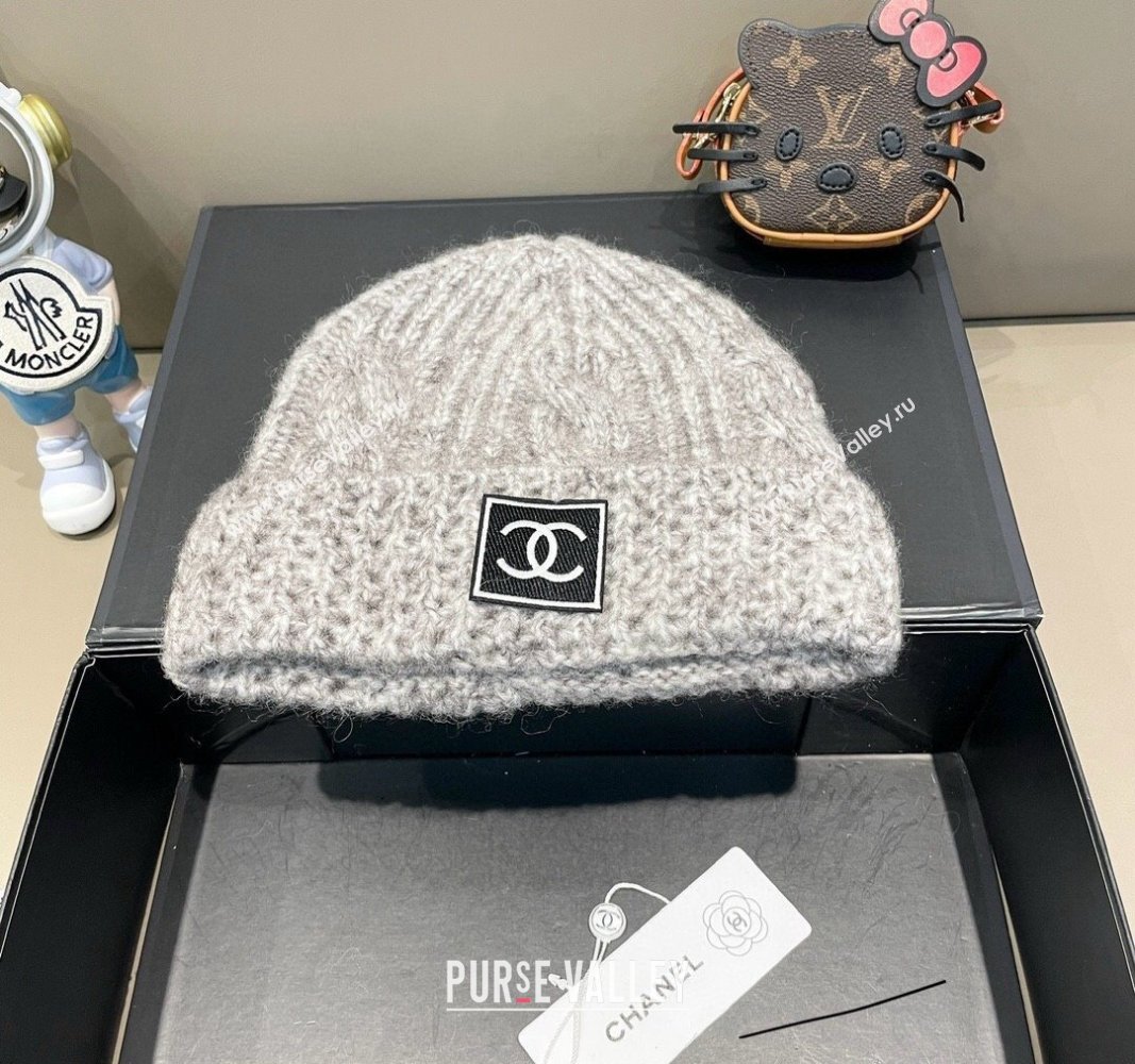 Chanel Knit Hat with CC Patch Light Grey 2024 CH091306 (A-240913052)