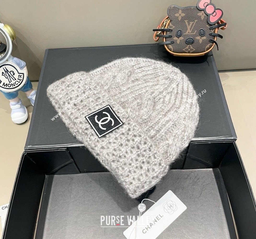 Chanel Knit Hat with CC Patch Light Grey 2024 CH091306 (A-240913052)