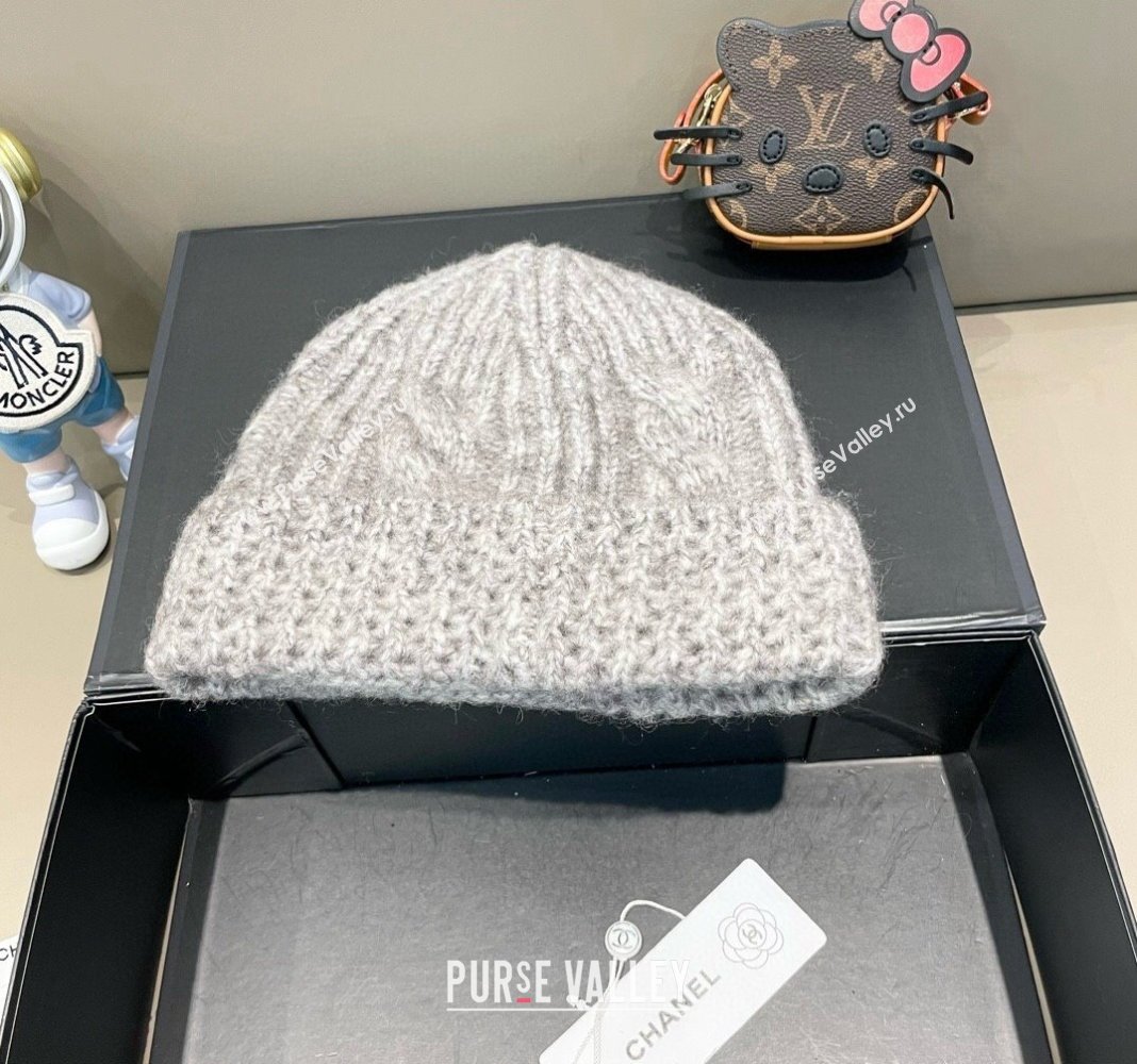 Chanel Knit Hat with CC Patch Light Grey 2024 CH091306 (A-240913052)