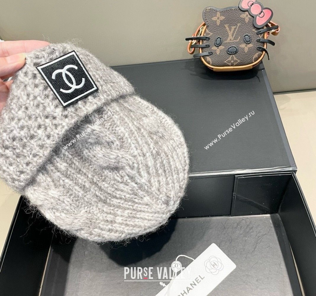 Chanel Knit Hat with CC Patch Light Grey 2024 CH091306 (A-240913052)