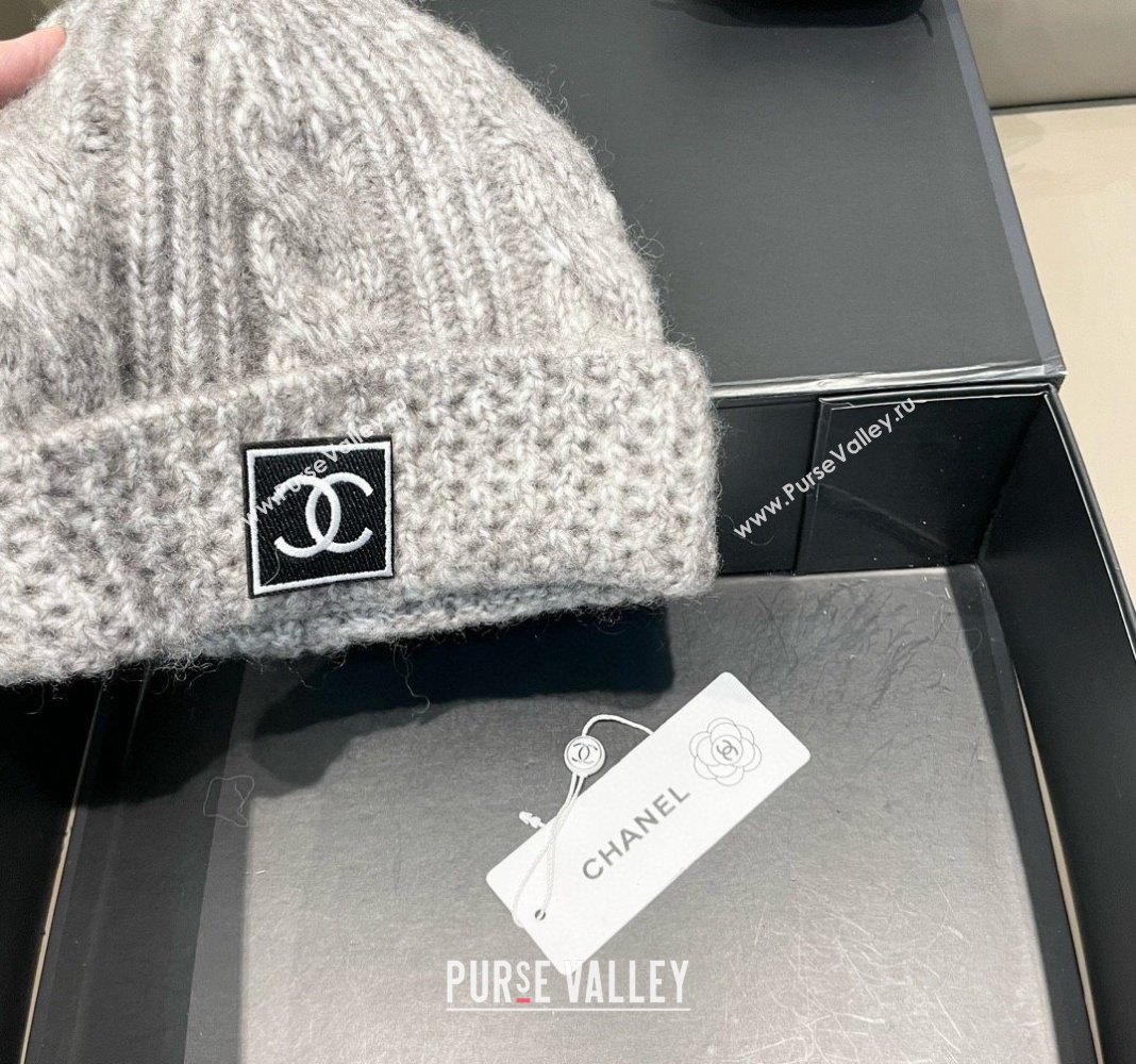 Chanel Knit Hat with CC Patch Light Grey 2024 CH091306 (A-240913052)