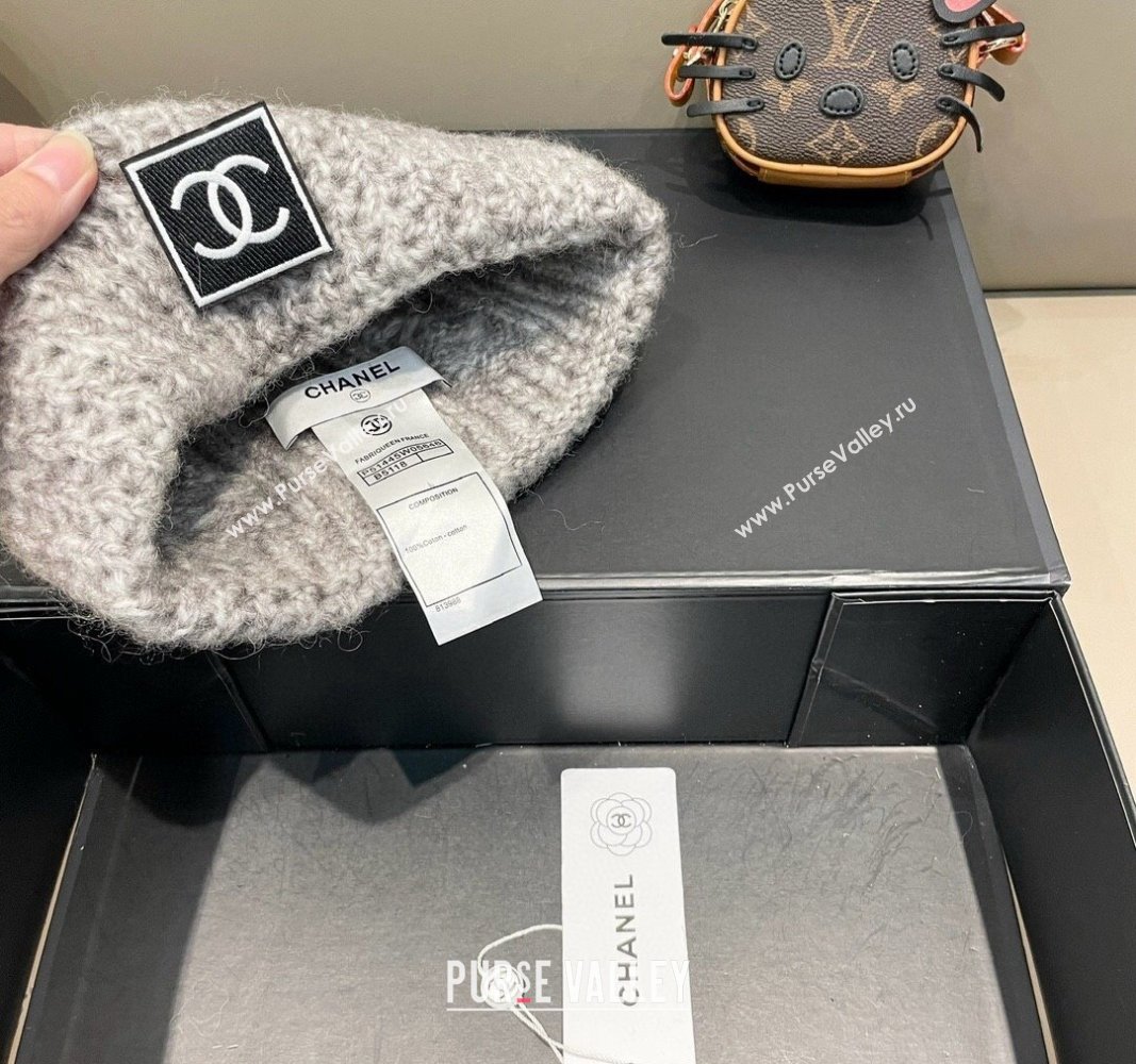 Chanel Knit Hat with CC Patch Light Grey 2024 CH091306 (A-240913052)