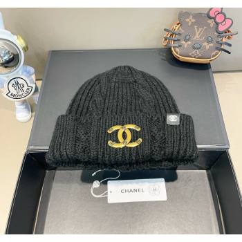 Chanel Knit Hat with Metal-Tone CC Black 2024 CH091307 (A-240913057)