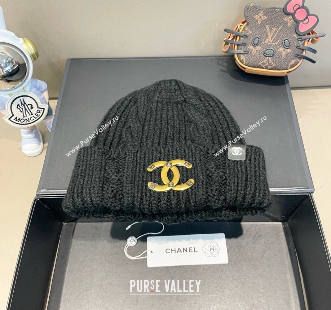 Chanel Knit Hat with Metal-Tone CC Black 2024 CH091307 (A-240913057)