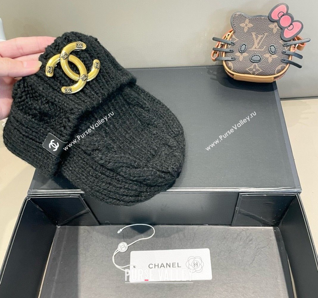 Chanel Knit Hat with Metal-Tone CC Black 2024 CH091307 (A-240913057)