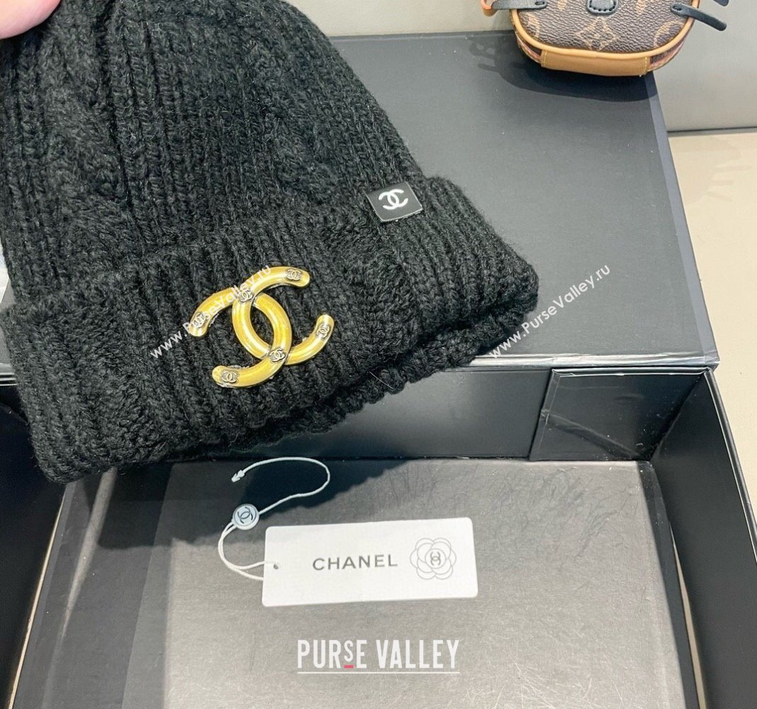 Chanel Knit Hat with Metal-Tone CC Black 2024 CH091307 (A-240913057)