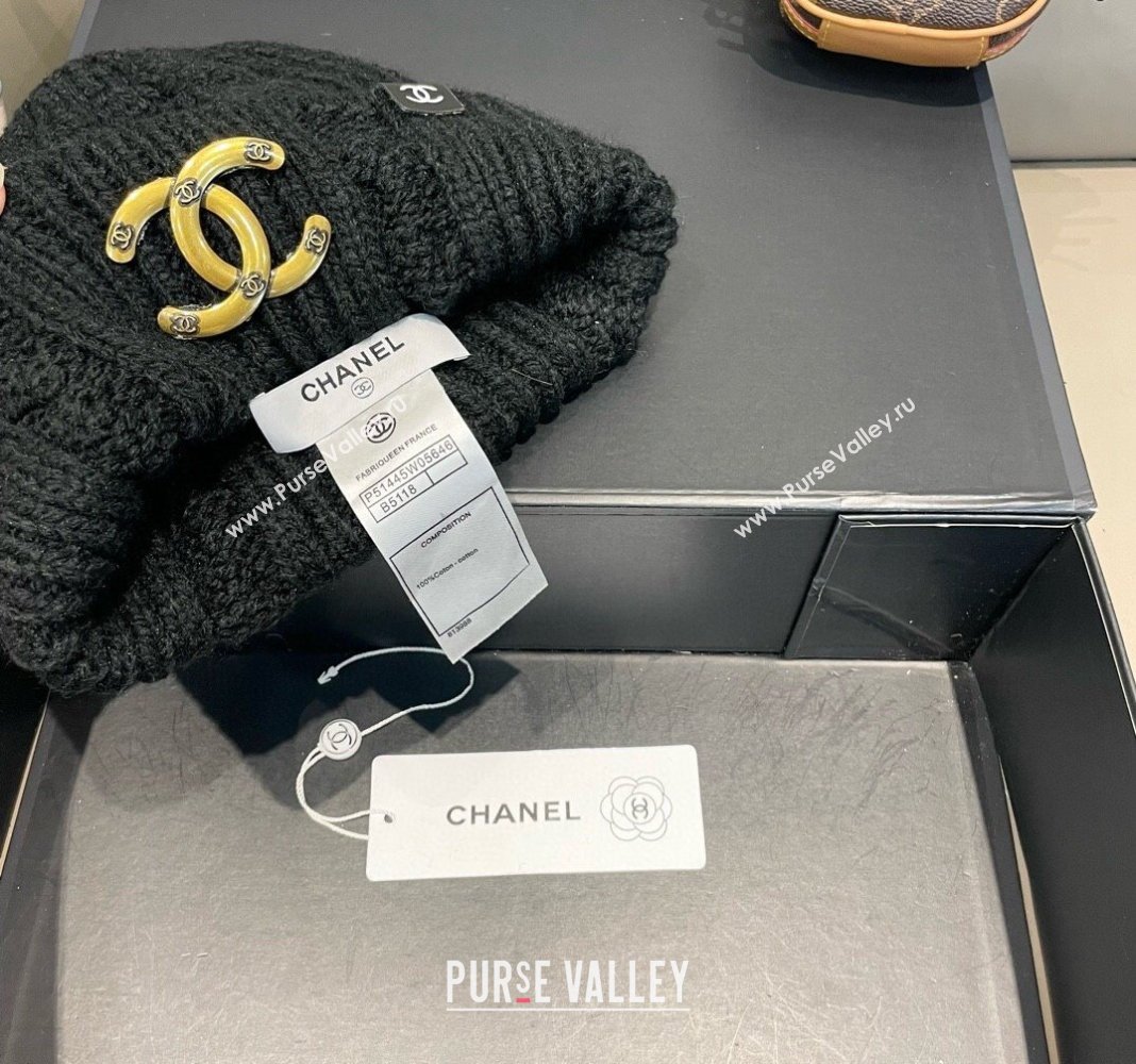 Chanel Knit Hat with Metal-Tone CC Black 2024 CH091307 (A-240913057)