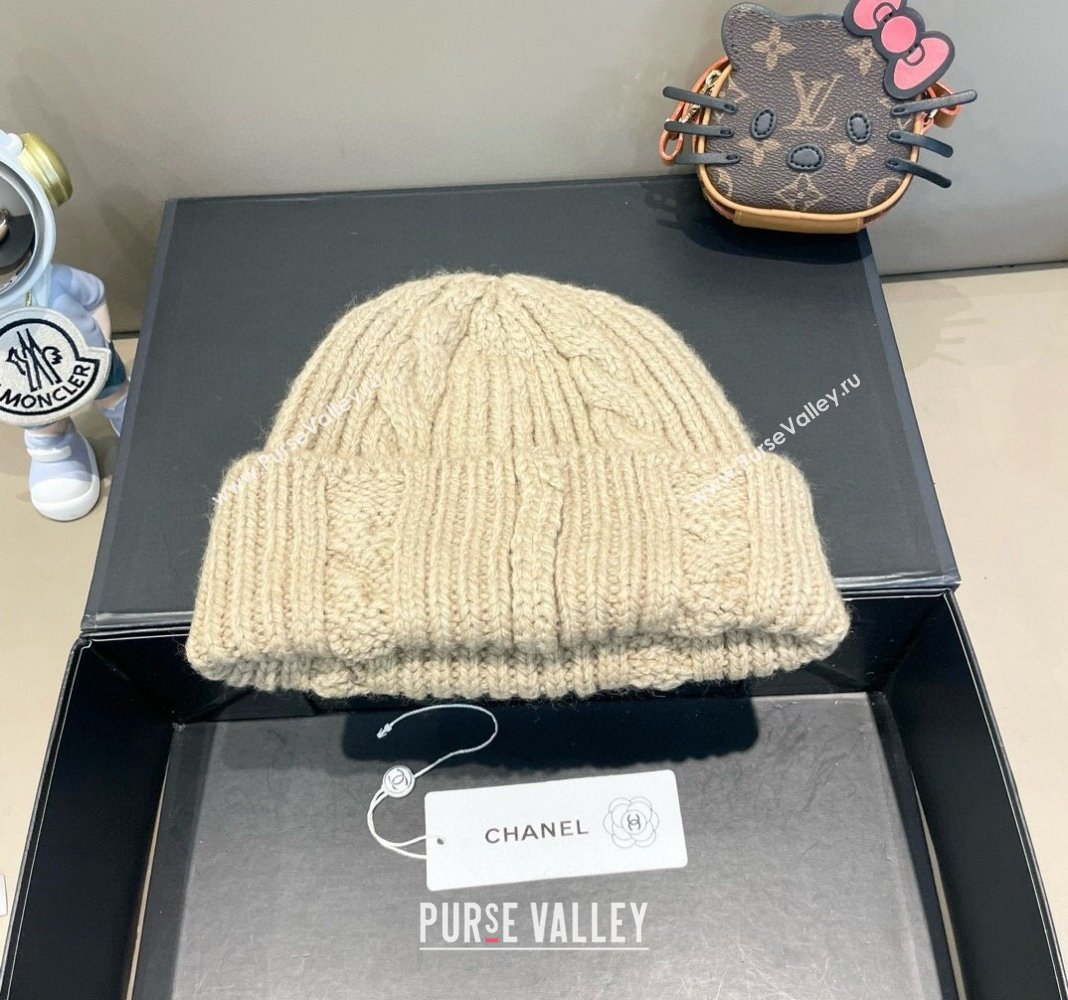 Chanel Knit Hat with Metal-Tone CC Beige 2024 CH091307 (A-240913058)