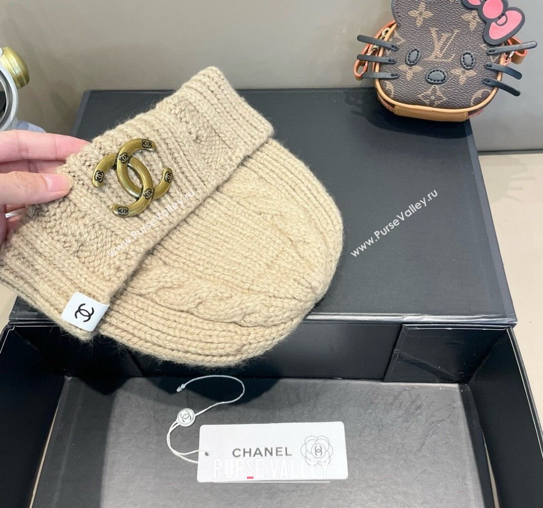 Chanel Knit Hat with Metal-Tone CC Beige 2024 CH091307 (A-240913058)