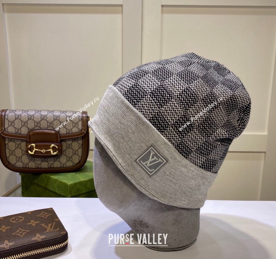 Louis Vuitton Damier Knit Hat Grey 2024 LV091302 (A-240913093)