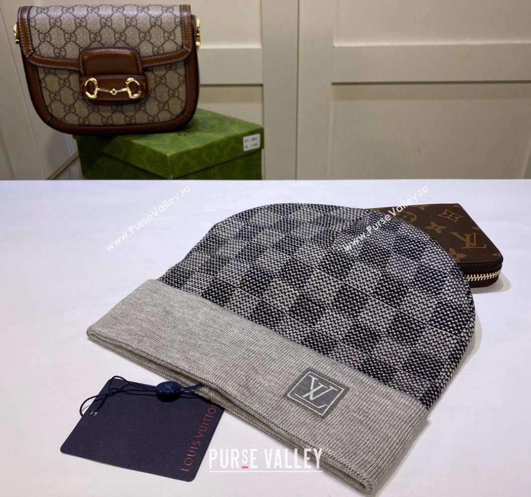 Louis Vuitton Damier Knit Hat Grey 2024 LV091302 (A-240913093)