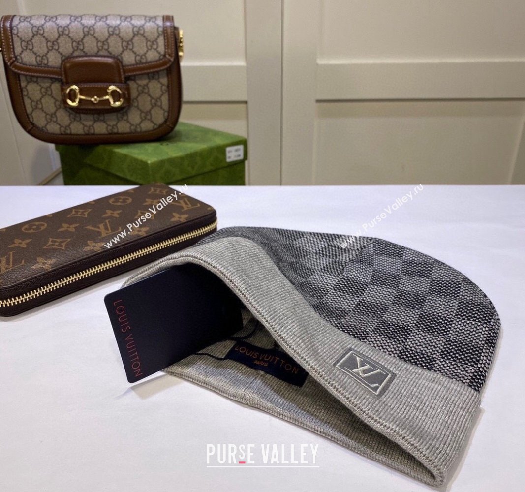 Louis Vuitton Damier Knit Hat Grey 2024 LV091302 (A-240913093)