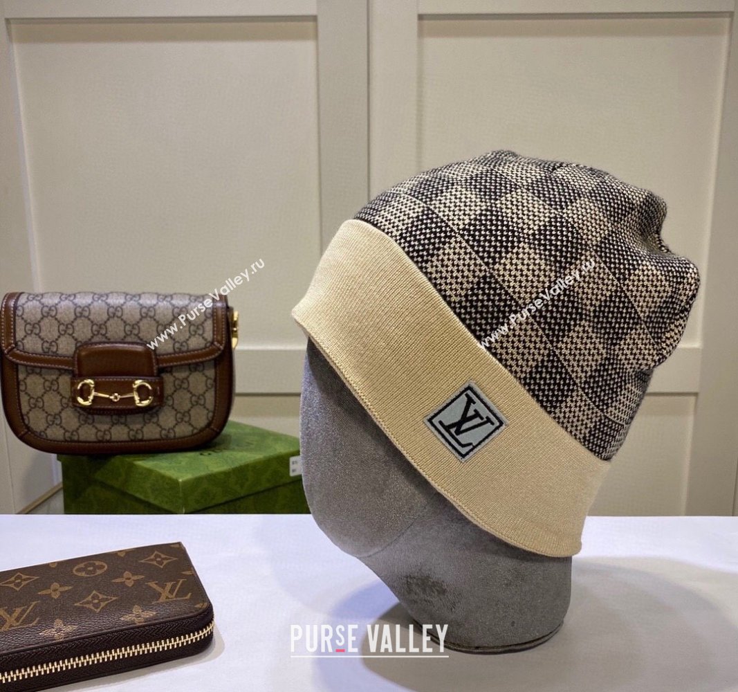 Louis Vuitton Damier Knit Hat Beige 2024 LV091302 (A-240913095)