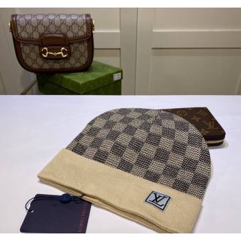 Louis Vuitton Damier Knit Hat Beige 2024 LV091302 (A-240913095)