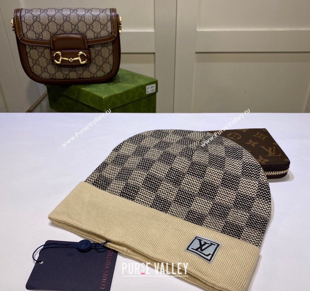 Louis Vuitton Damier Knit Hat Beige 2024 LV091302 (A-240913095)