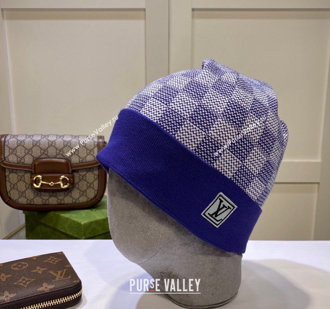 Louis Vuitton Damier Knit Hat Blue 2024 LV091302 (99-240913096)