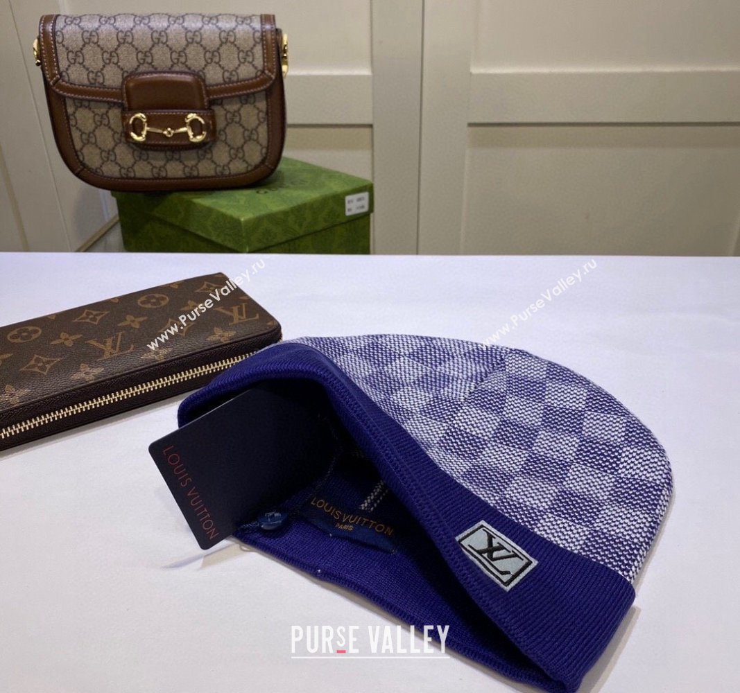 Louis Vuitton Damier Knit Hat Blue 2024 LV091302 (99-240913096)