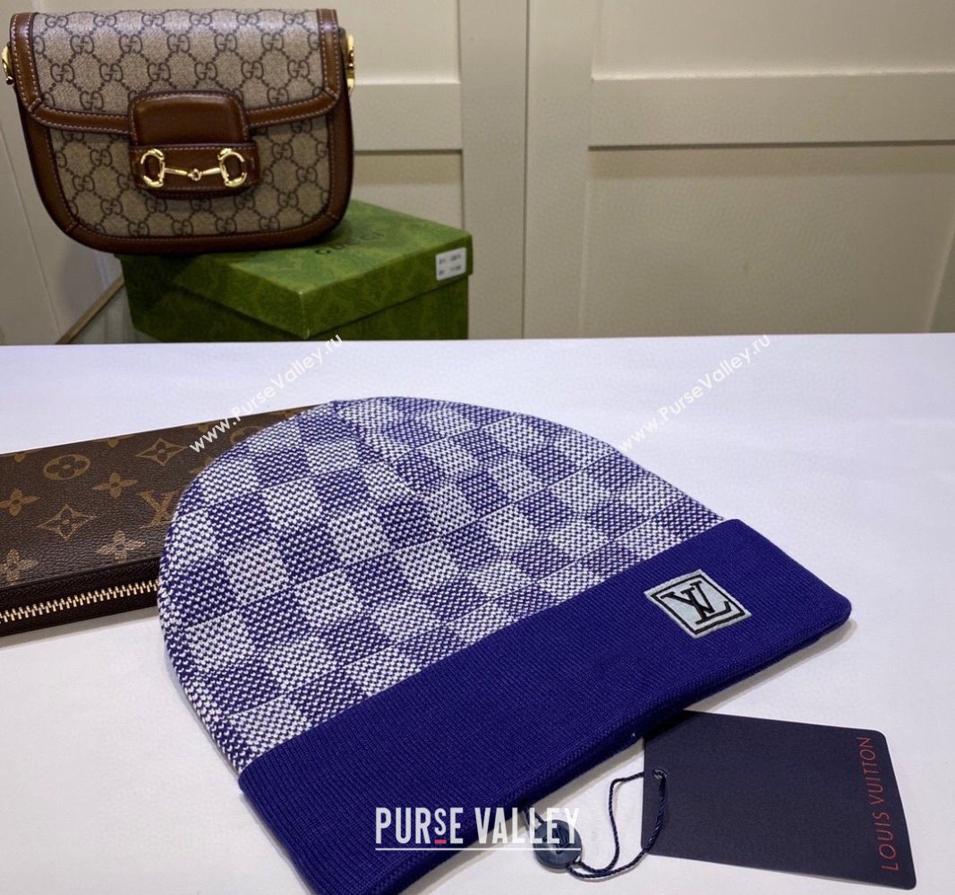 Louis Vuitton Damier Knit Hat Blue 2024 LV091302 (99-240913096)