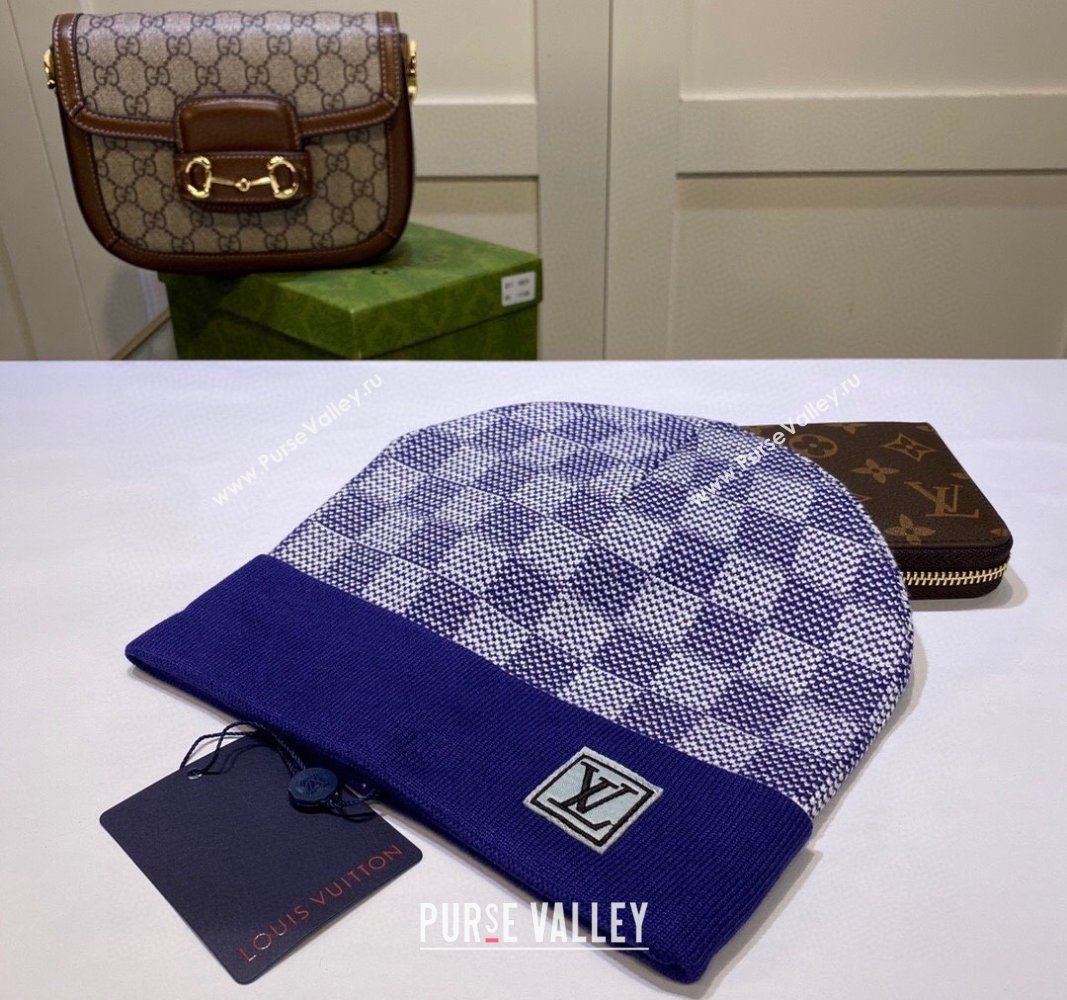 Louis Vuitton Damier Knit Hat Blue 2024 LV091302 (99-240913096)