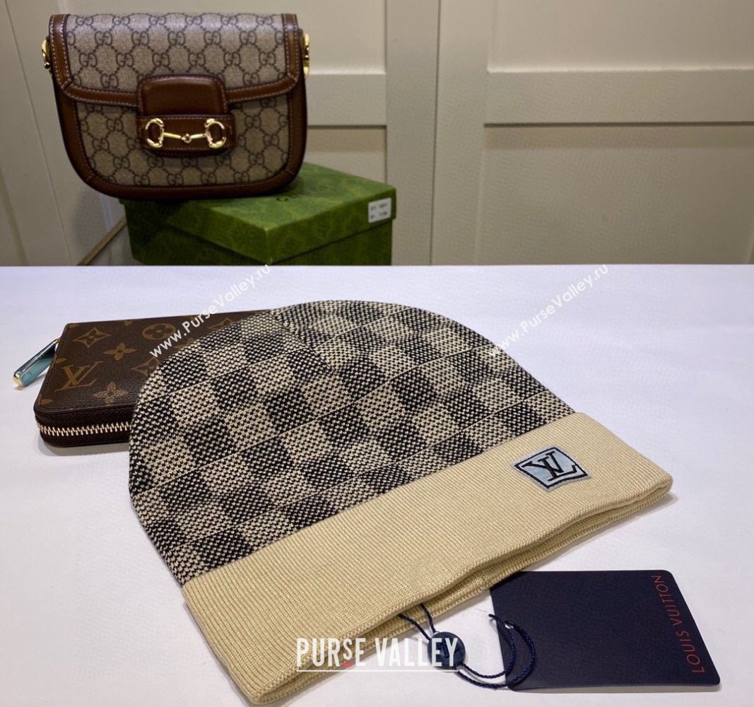 Louis Vuitton Damier Knit Hat Beige 2024 LV091302 (A-240913095)