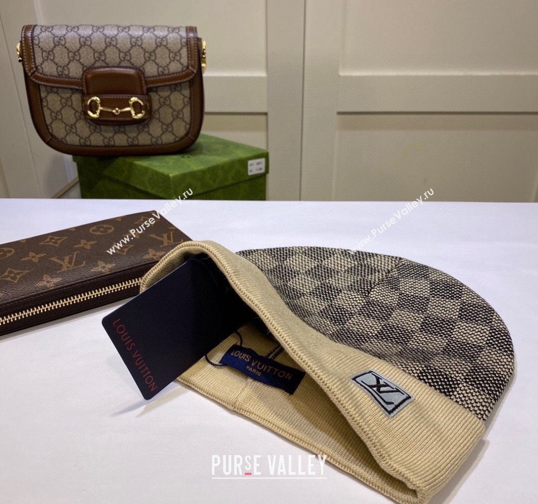 Louis Vuitton Damier Knit Hat Beige 2024 LV091302 (A-240913095)