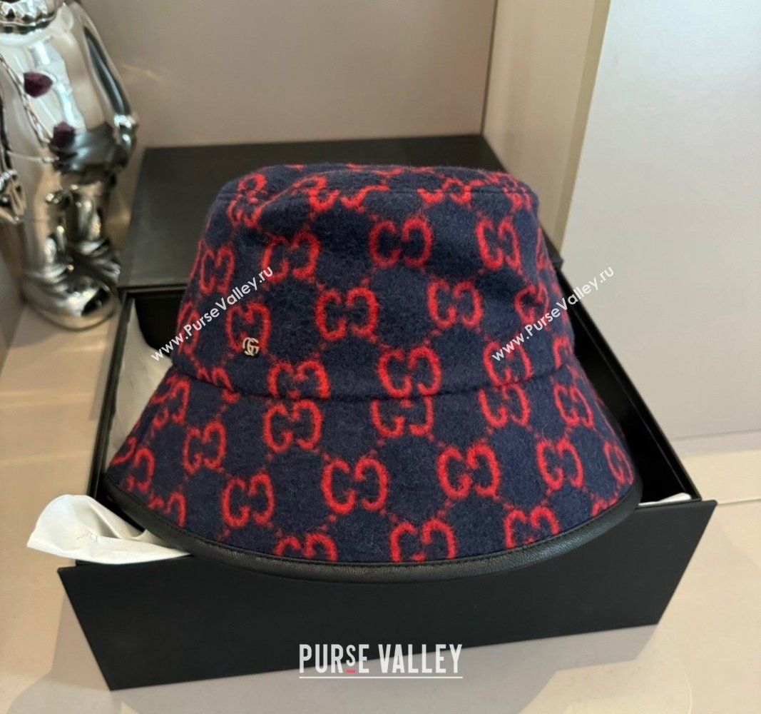 Gucci GG Fleece Fabric Bucket Hat Dark Blue 2024 0913 (XMN-240913060)