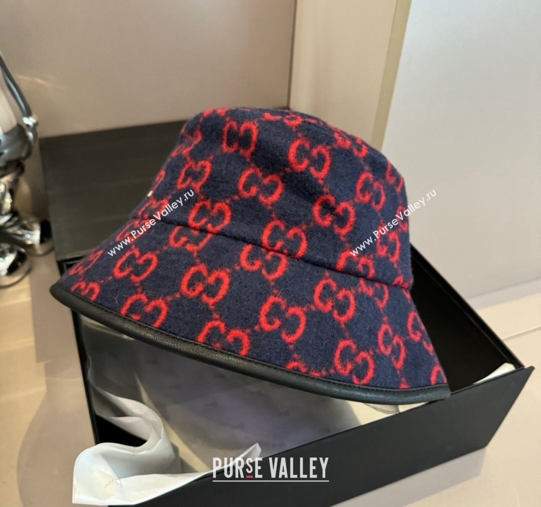 Gucci GG Fleece Fabric Bucket Hat Dark Blue 2024 0913 (XMN-240913060)