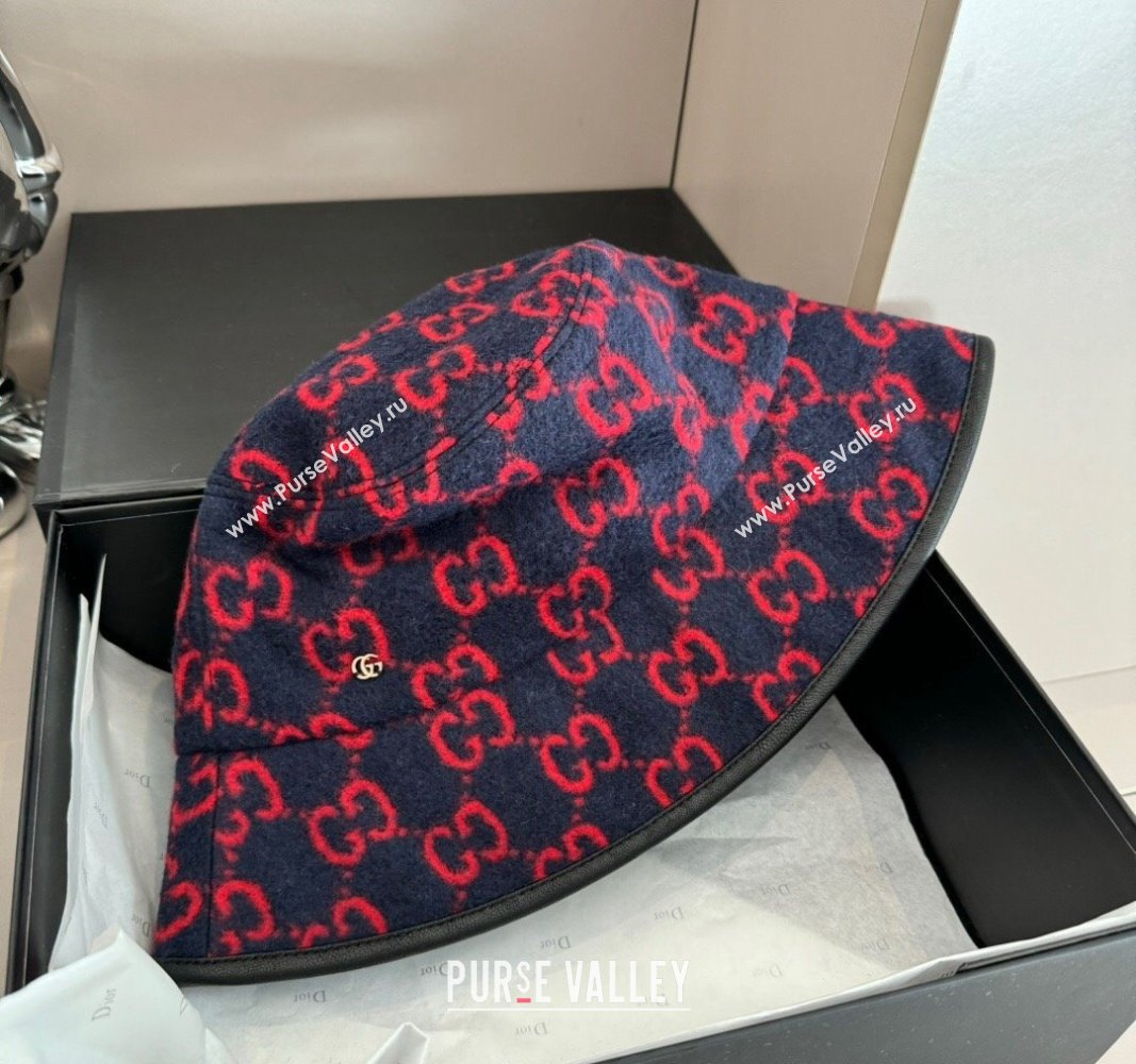 Gucci GG Fleece Fabric Bucket Hat Dark Blue 2024 0913 (XMN-240913060)