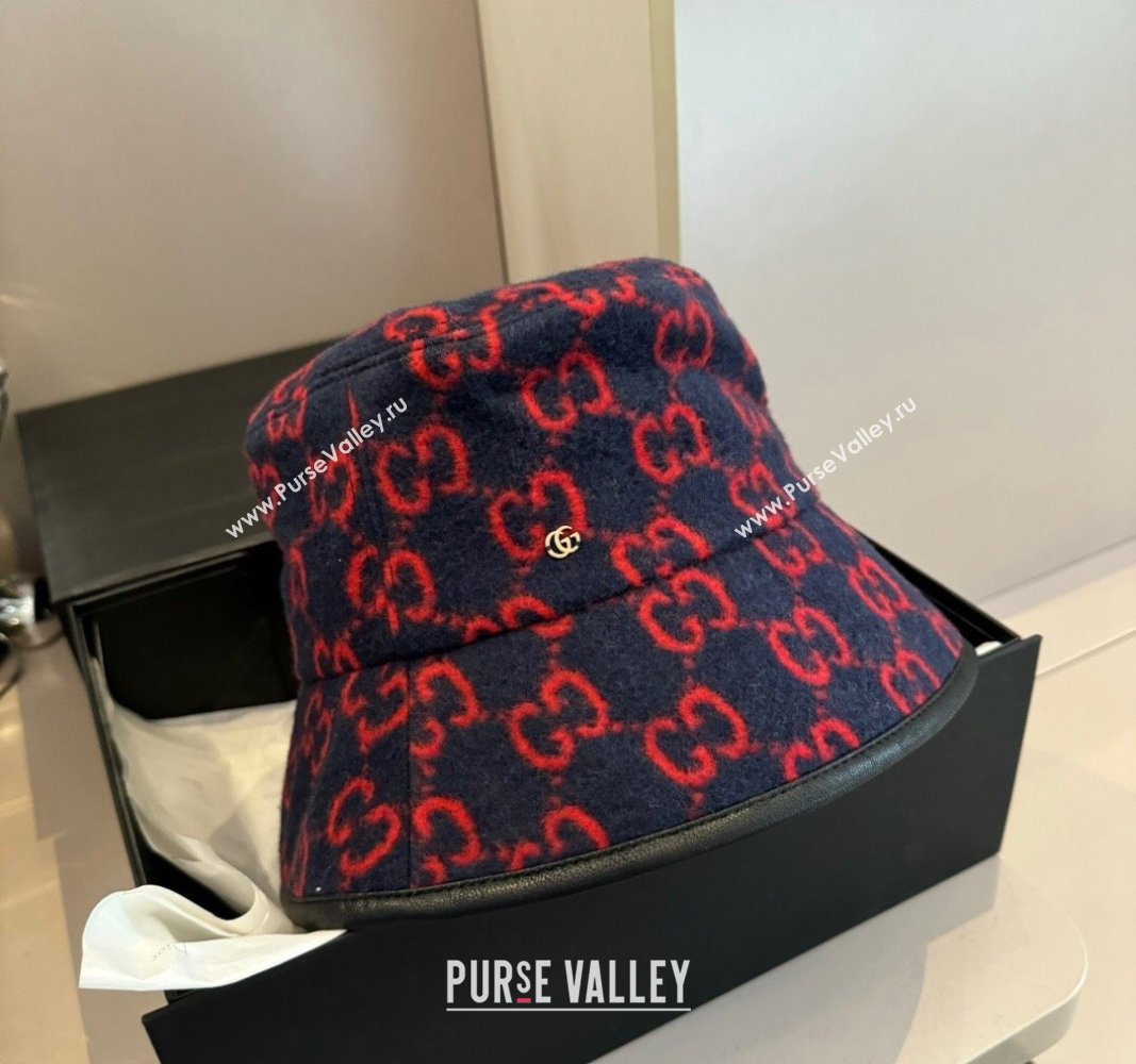 Gucci GG Fleece Fabric Bucket Hat Dark Blue 2024 0913 (XMN-240913060)