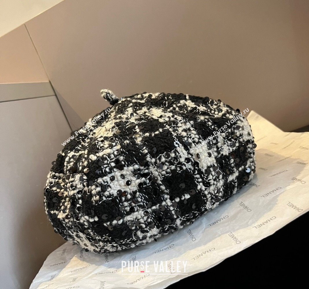 Chanel Tweed Beret Hat Black/White 2024 1019005 (XMN-241019010)