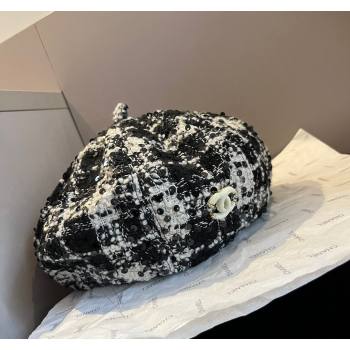 Chanel Tweed Beret Hat Black/White 2024 1019005 (XMN-241019010)