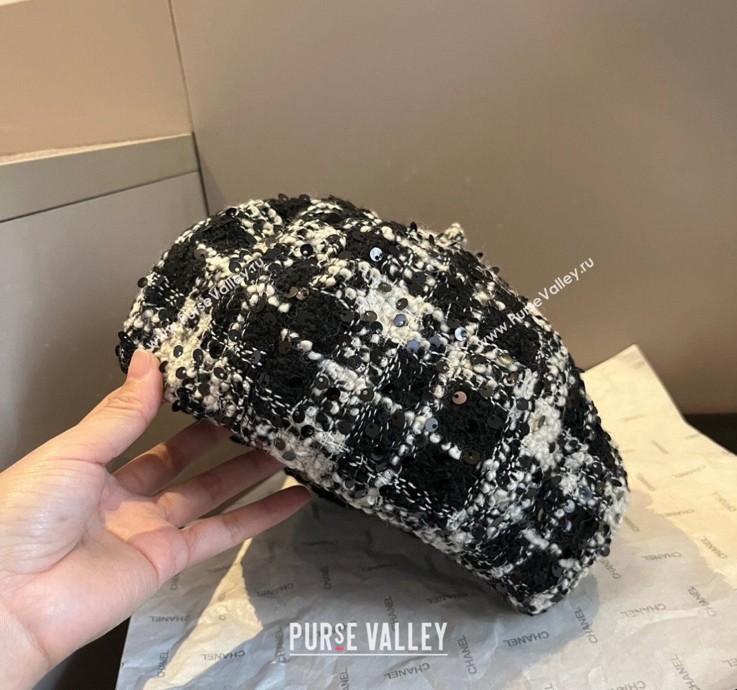 Chanel Tweed Beret Hat Black/White 2024 1019005 (XMN-241019010)