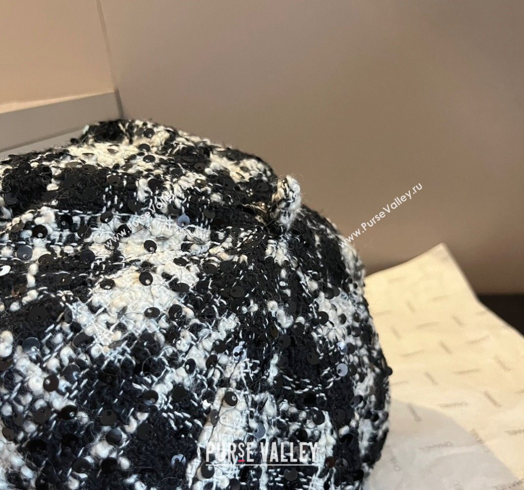 Chanel Tweed Beret Hat Black/White 2024 1019005 (XMN-241019010)