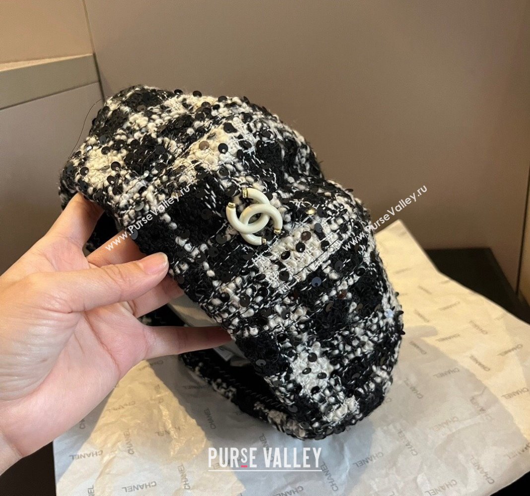 Chanel Tweed Beret Hat Black/White 2024 1019005 (XMN-241019010)