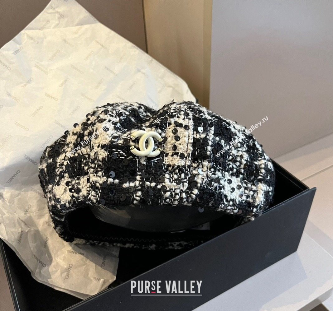 Chanel Tweed Beret Hat Black/White 2024 1019005 (XMN-241019010)