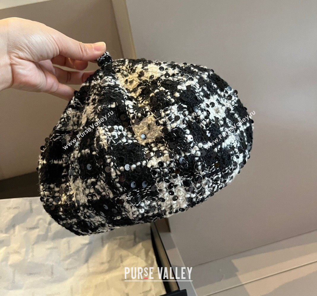 Chanel Tweed Beret Hat Black/White 2024 1019005 (XMN-241019010)