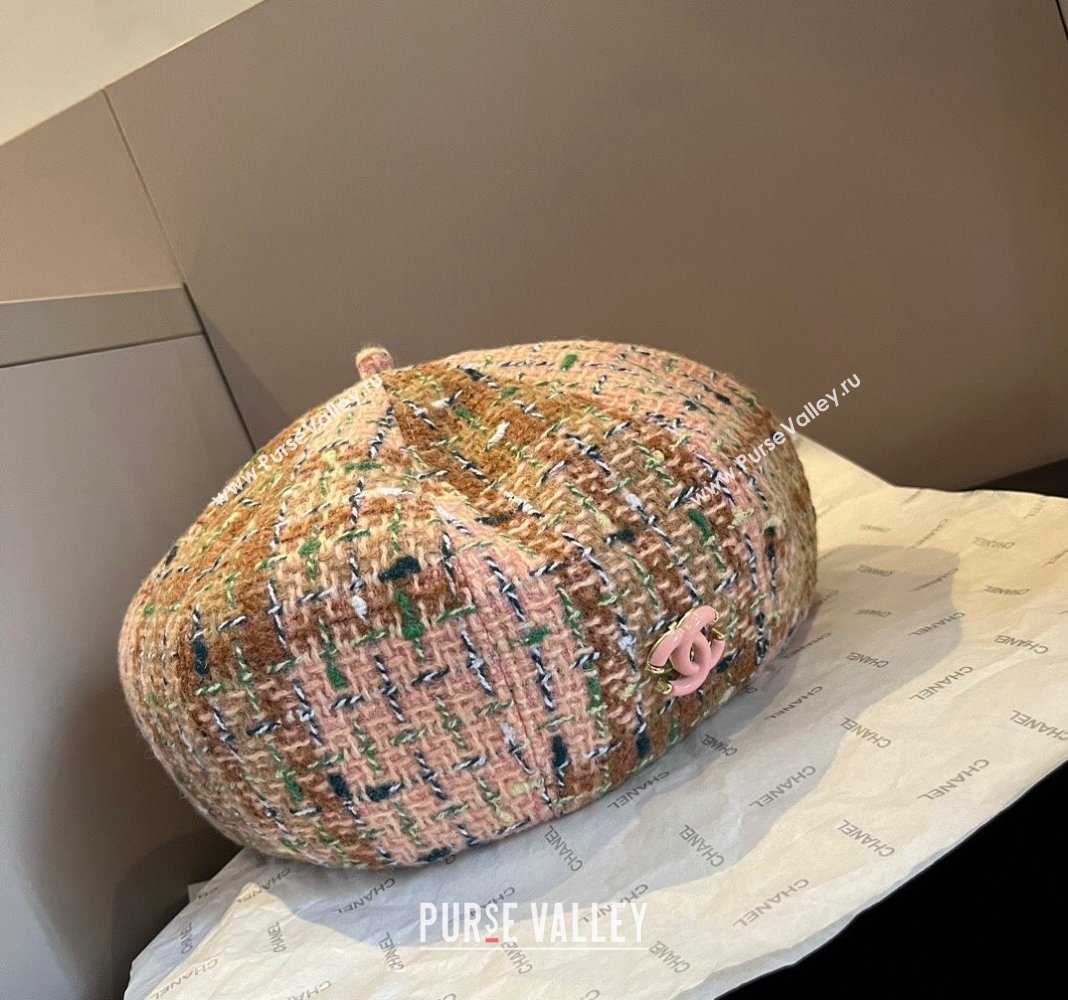 Chanel Tweed Beret Hat Pink/Multicolor 2024 1019005 (XMN-241019011)