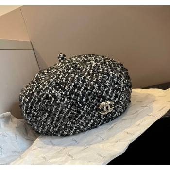 Chanel Tweed Beret Hat Black2 2024 1019005 (XMN-241019012)