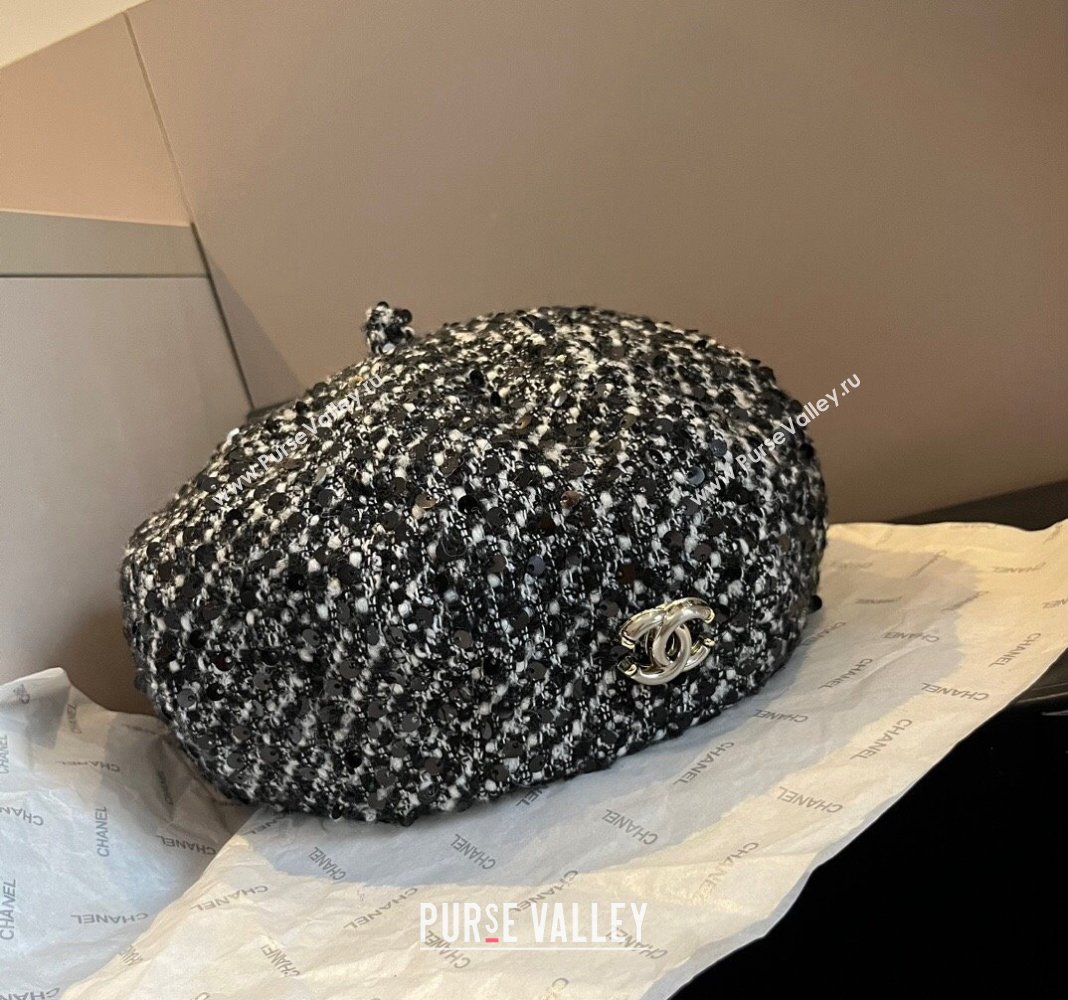 Chanel Tweed Beret Hat Black2 2024 1019005 (XMN-241019012)