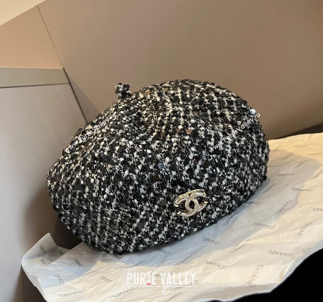 Chanel Tweed Beret Hat Black2 2024 1019005 (XMN-241019012)