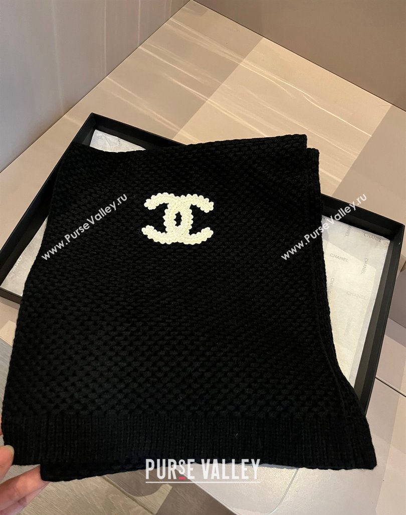 Chanel Knit hat and Scarf Set with Maxi CC Black 2024 1019001 (XMN-241019002)