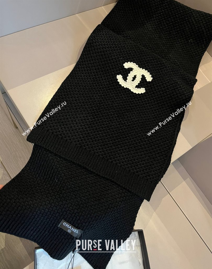 Chanel Knit hat and Scarf Set with Maxi CC Black 2024 1019001 (XMN-241019002)