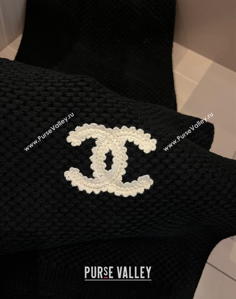 Chanel Knit hat and Scarf Set with Maxi CC Black 2024 1019001 (XMN-241019002)