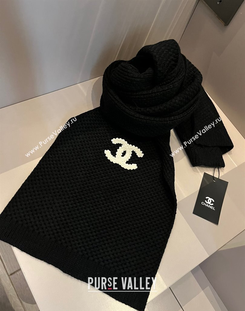 Chanel Knit hat and Scarf Set with Maxi CC Black 2024 1019001 (XMN-241019002)