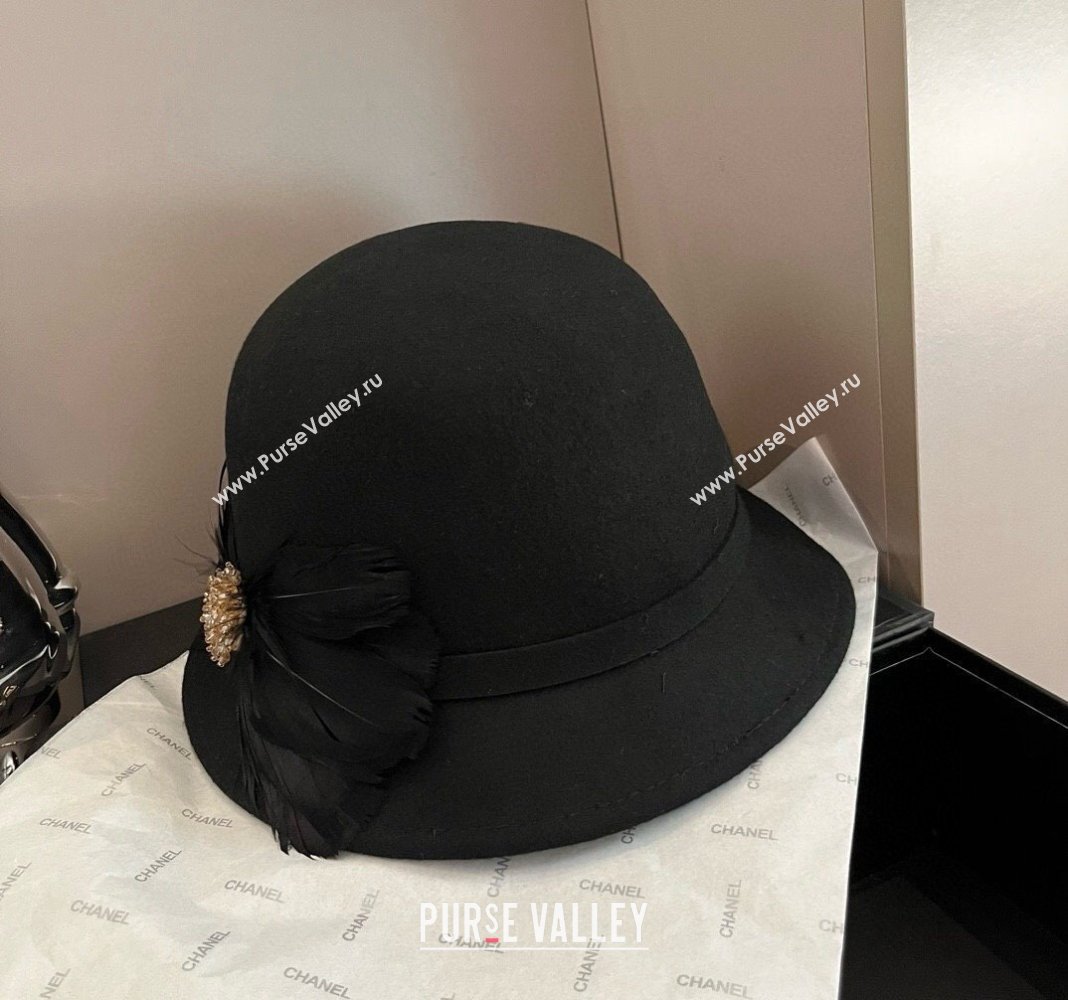 Miu Miu Wool Bucket Hat with Feather Black 2024 1019008 (XMN-241019021)