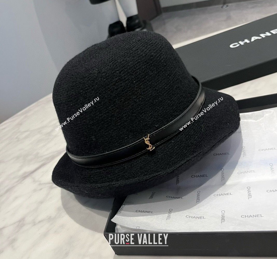 Saint Laurent Wool Bucket Hat with ysl Strap Black 2024 1019009 (XMN-241019022)