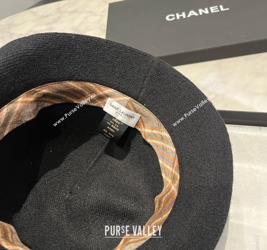 Saint Laurent Wool Bucket Hat with ysl Strap Black 2024 1019009 (XMN-241019022)