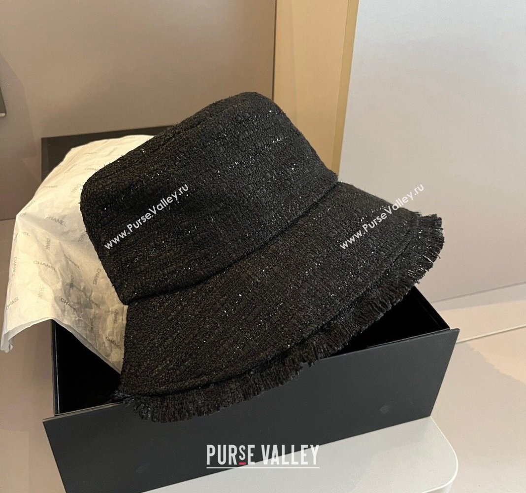 Chanel Tweed Bucket Hat with Fringe Black 2024 1019002 (XMN-241019003)