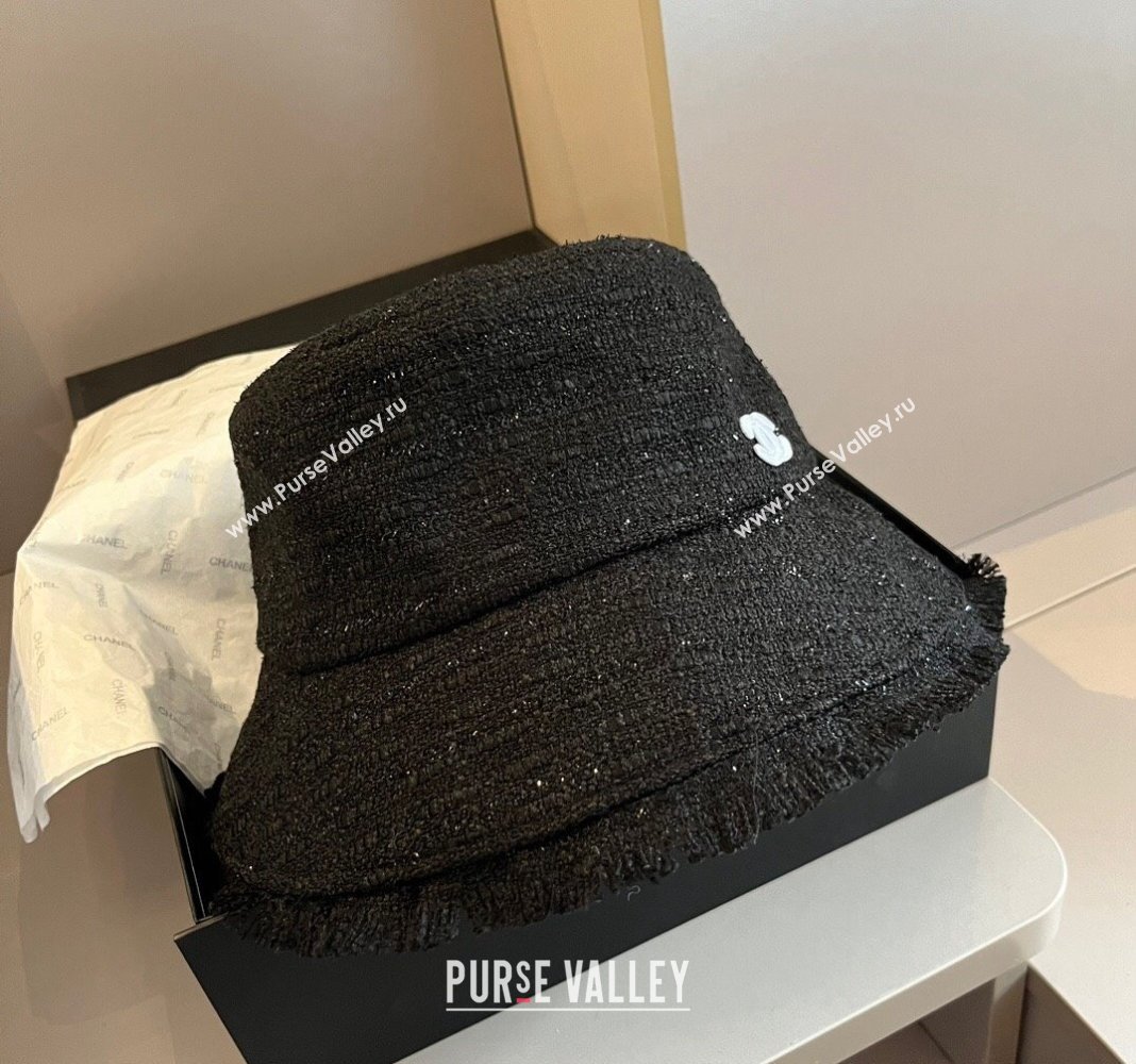 Chanel Tweed Bucket Hat with Fringe Black 2024 1019002 (XMN-241019003)